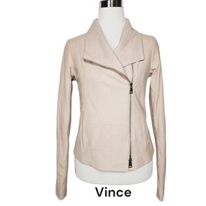 VINCE. Sz S Cropped Side Zip Contast Jersey / Genuine Leather Jacket.